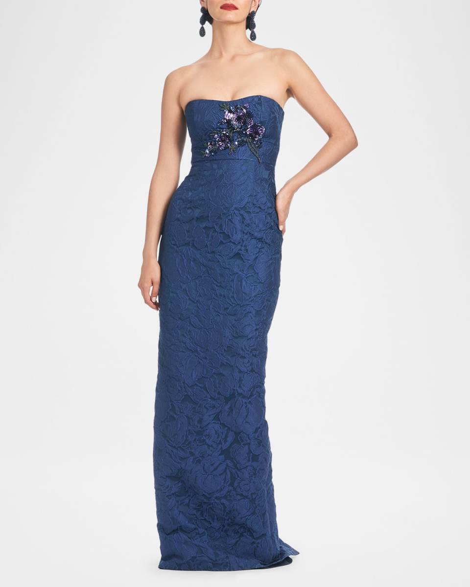Edie Strapless Floral Lace Column Gown